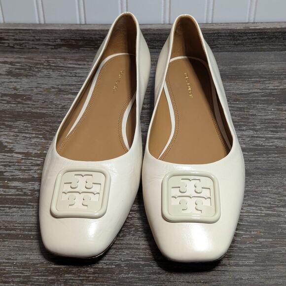 Tory Burch Women's Cream Brie Georgia Square Toe Leather Flats Size 11 M - Picture 2 of 6